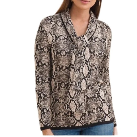 NWT Chico's cream Python Print Tie Neck Sweater size 12 (3600) - Picture 3 of 10